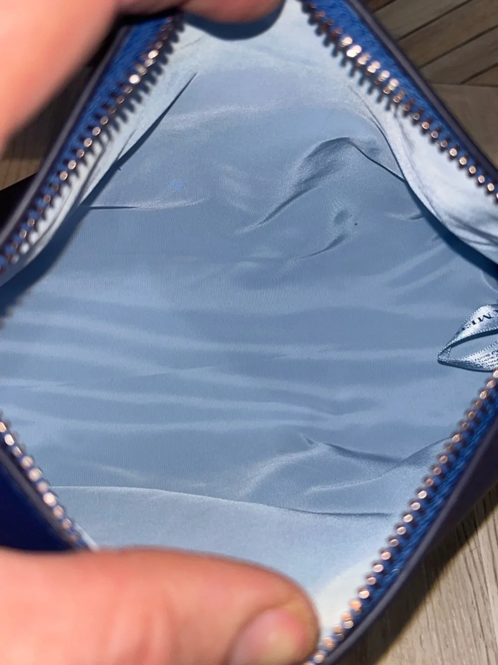 La Mer ombré Blue faux Leather Cosmetic makeup bag pouch